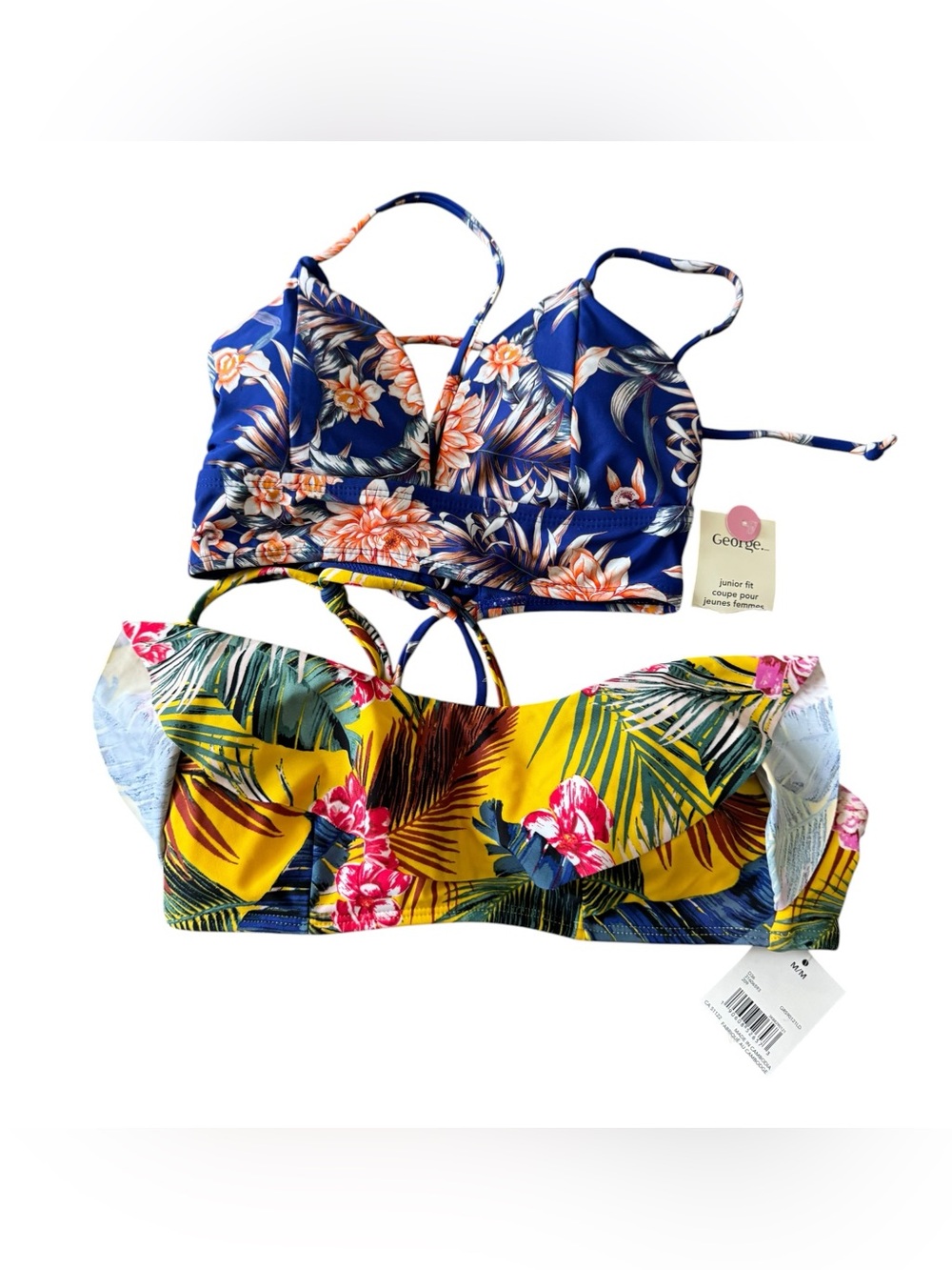George Bikini Top Lot of 2 Size M Swim Tops NWT Tropical Floral